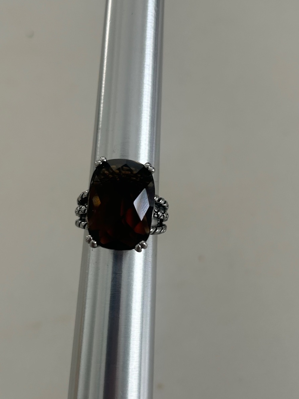 Premier Design Brown Dark Silver tone Cushion-Cut Gemstone Ring Size 6 3/4